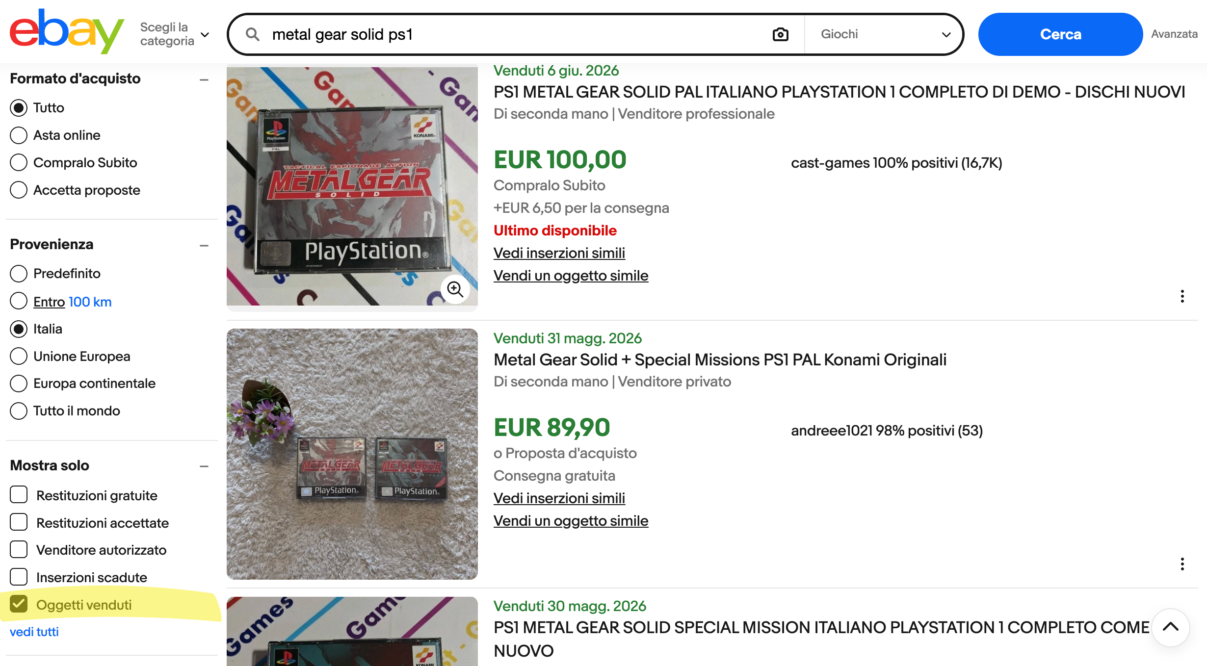 Venduti ebay
